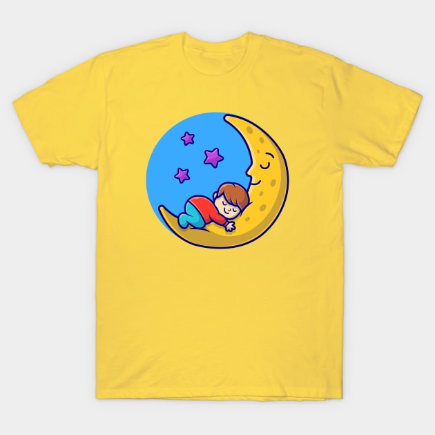 Cute Boy And Cute Moon Sleeping Cartoon Vector Icon Illustration T-Shirt by Catalyst Labs